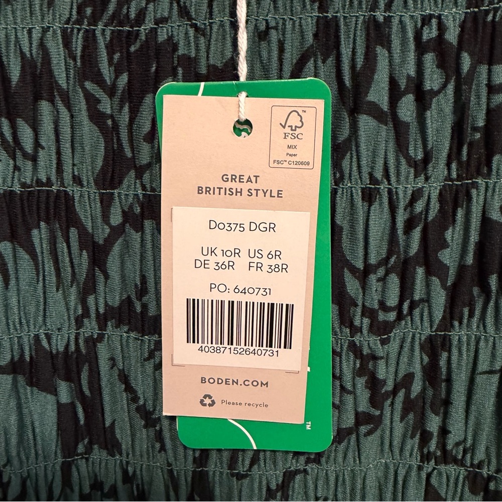 Boden Smocked Bodice Jersey Dress Green Floral Size 6 - Picture 6 of 8